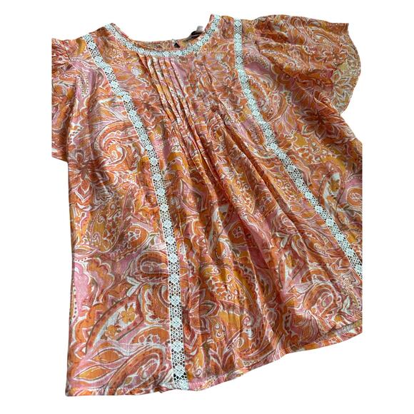 Nanette Lepore Floral Paisley Crochet Lace Flutter Sleeve Top Orange Size Medium - Picture 8 of 10